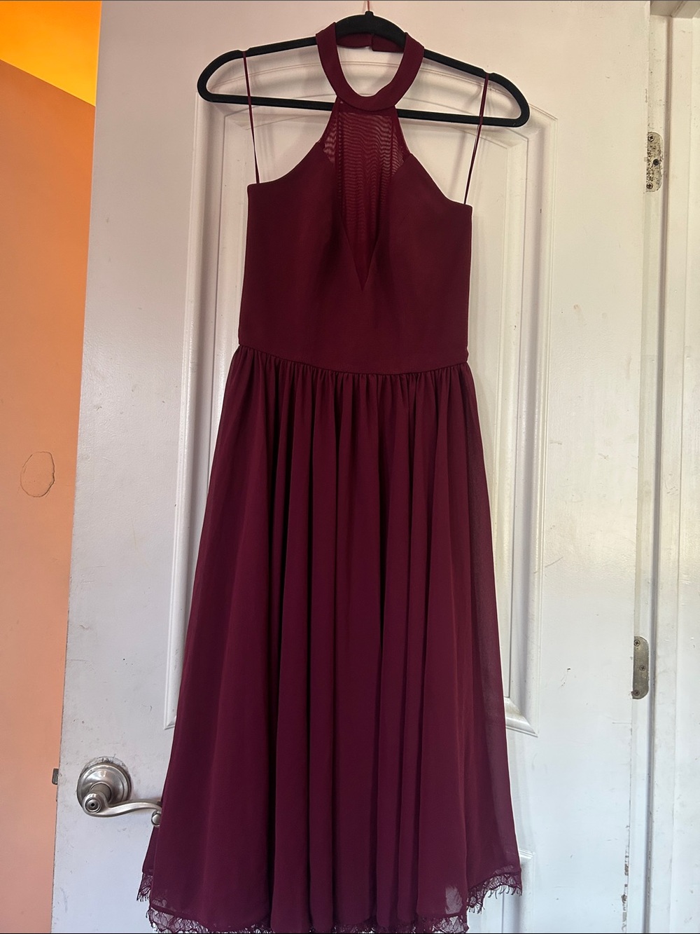 Dress the Population Burgundy Halter Midi Dress